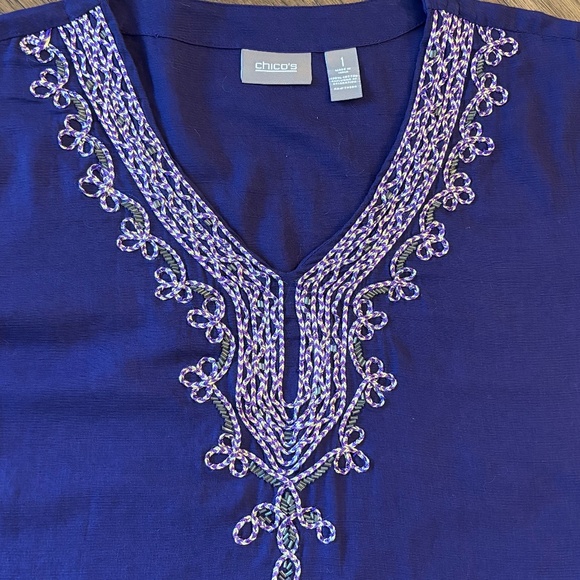 Chico's Size 1 Purple Embellished Embroidery Lace Bead Cotton Top Women'… - Picture 8 of 14